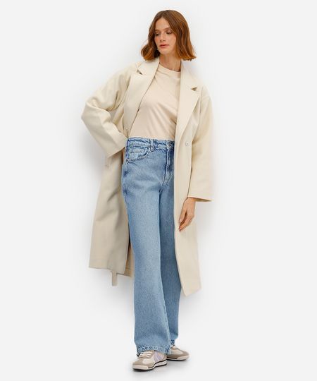 calça wide leg feminina jeans cintura média azul 34 calça wide leg feminina jeans cintura média azul 34