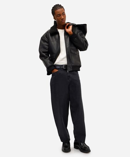 calça barrel masculina jeans preta 36