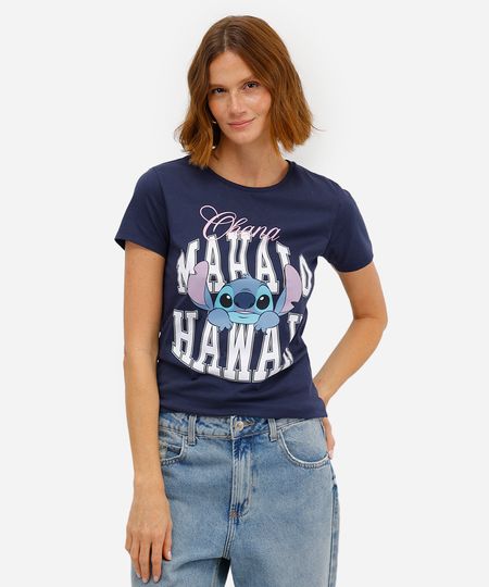 camiseta feminina de algodão stitch azul PP