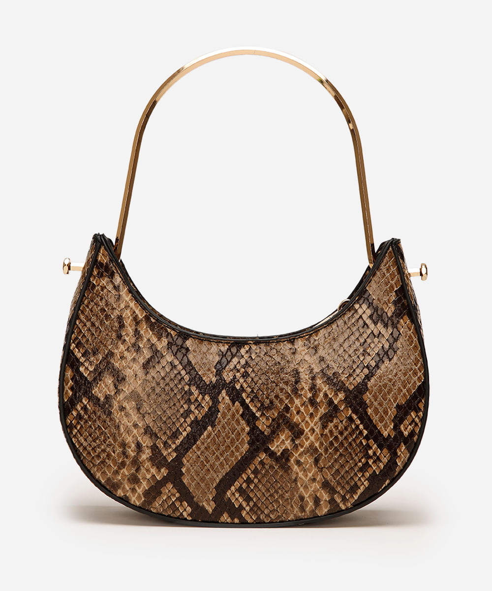 bolsa feminina com alça de metal animal print bege