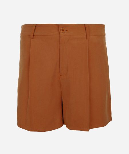 short feminino de alfaiataria com pregas plus size marrom 48