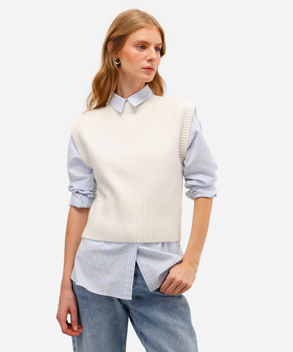 colete feminino de tricot texturizado - off white
