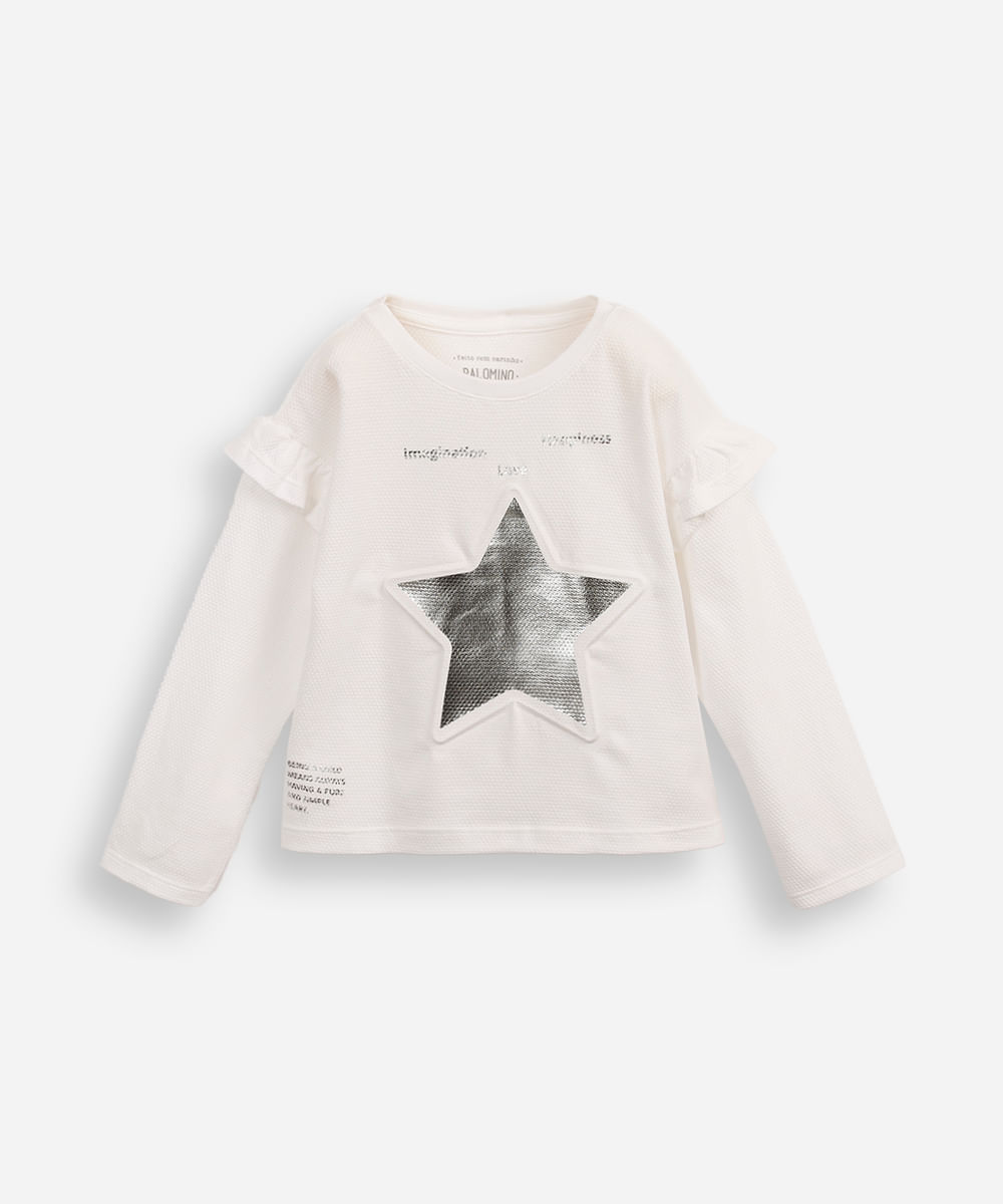 blusa infantil texturizada com babado off white