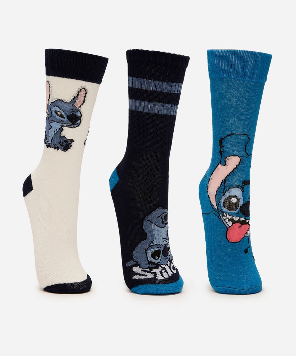 kit de 3 pares de meias stitch azul