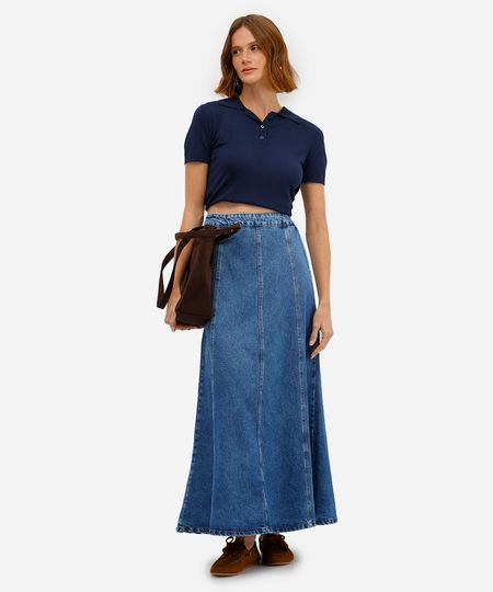 saia longa feminina jeans com recortes azul 34 saia longa feminina jeans com recortes azul 34