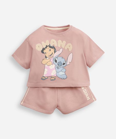 conjunto infantil de moletom lilo stitch rosa 6