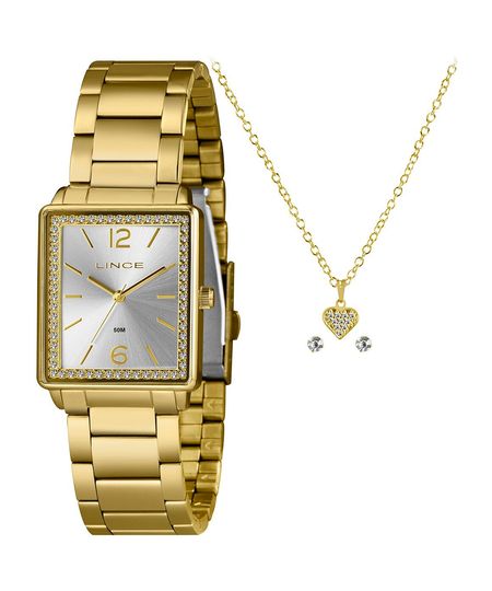 kit relógio feminino analógico lince lqg4737l28 ka0as2kx dourado UNICO
