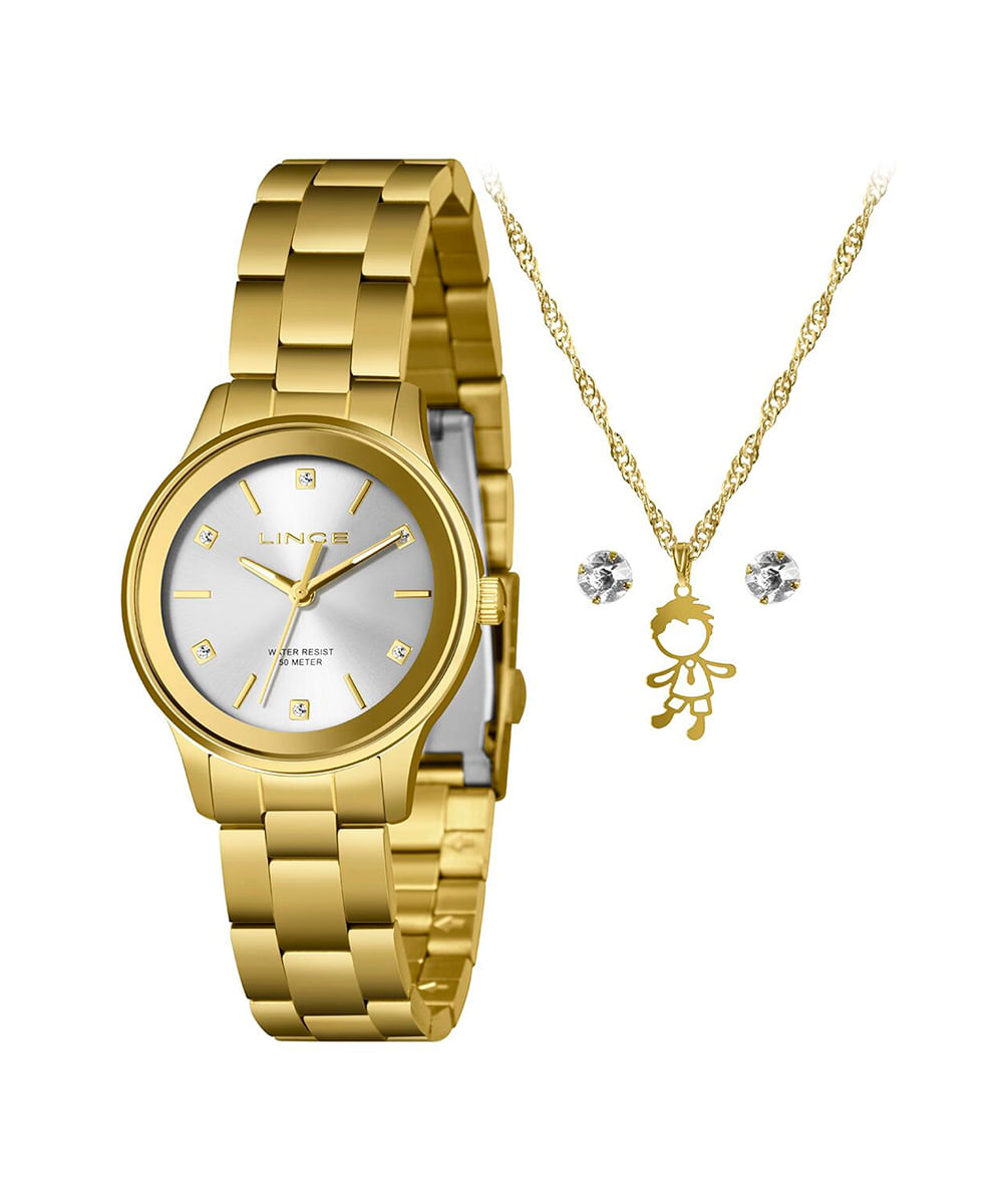 kit relógio feminino analógico lince lrgh199l34 k06ss1kx dourado