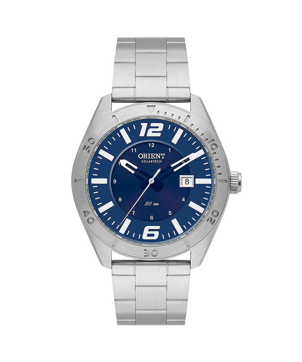 relógio masculino analógico calendário orient mbss1497 d2sx prateado