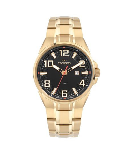 kit relógio masculino analógico calendário technos 2115twx k1p dourado UNICO