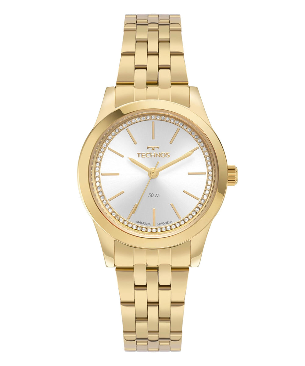 kit relógio feminino technos 2035mzsk1k analógico dourado
