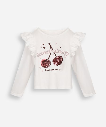 blusa infantil manga longa com babado e bordado cereja off white 10 blusa infantil manga longa com babado e bordado cereja off white 10