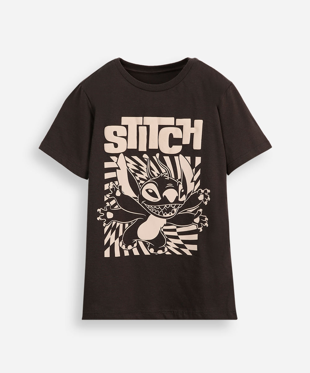 camiseta infantil stitch cinza