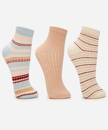 kit de 3 meias femininas cano médio colorido 34-39 kit de 3 meias femininas cano médio colorido 34-39