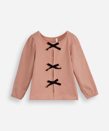 blusa infantil de algodão com laços rosa 3 blusa infantil de algodão com laços rosa 3