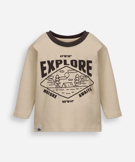 camiseta infantil explorere manga longa bege 2 camiseta infantil explorere manga longa bege 2