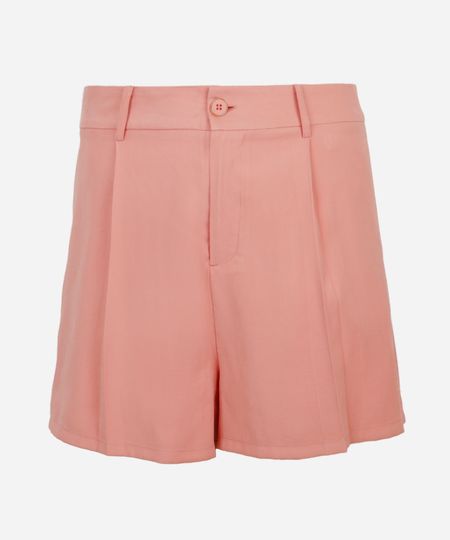 short feminino de alfaiataria com pregas plus size rosa 52