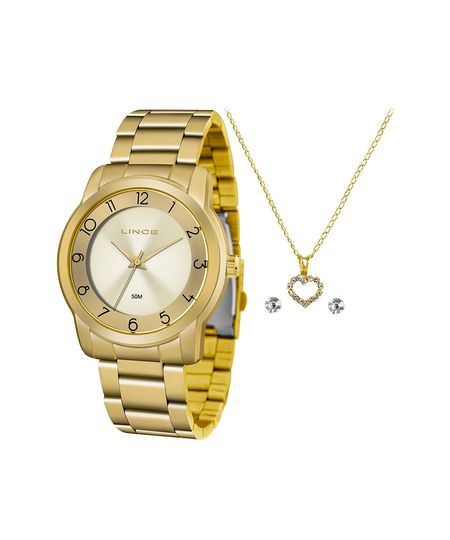 kit relógio feminino analógico lince lrg4590l ke02c2kx dourado UNICO
