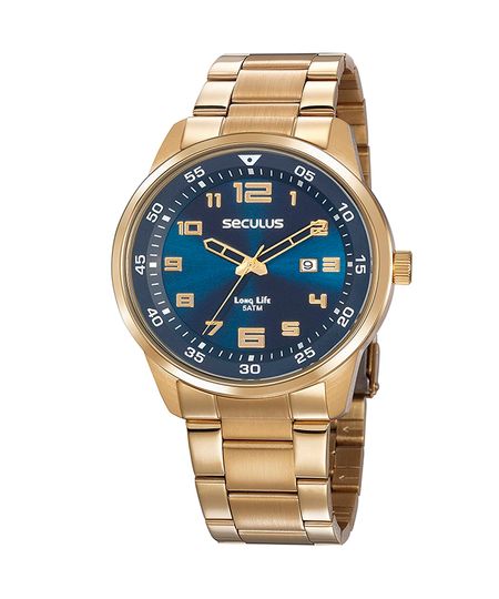 kit relógio masculino analógico calendário seculus 20802gpsvda2ke dourado UNICO