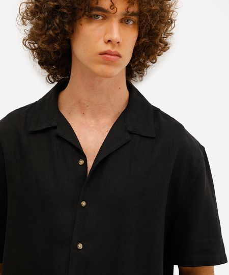 camisa masculina manga curta linho fit preta G