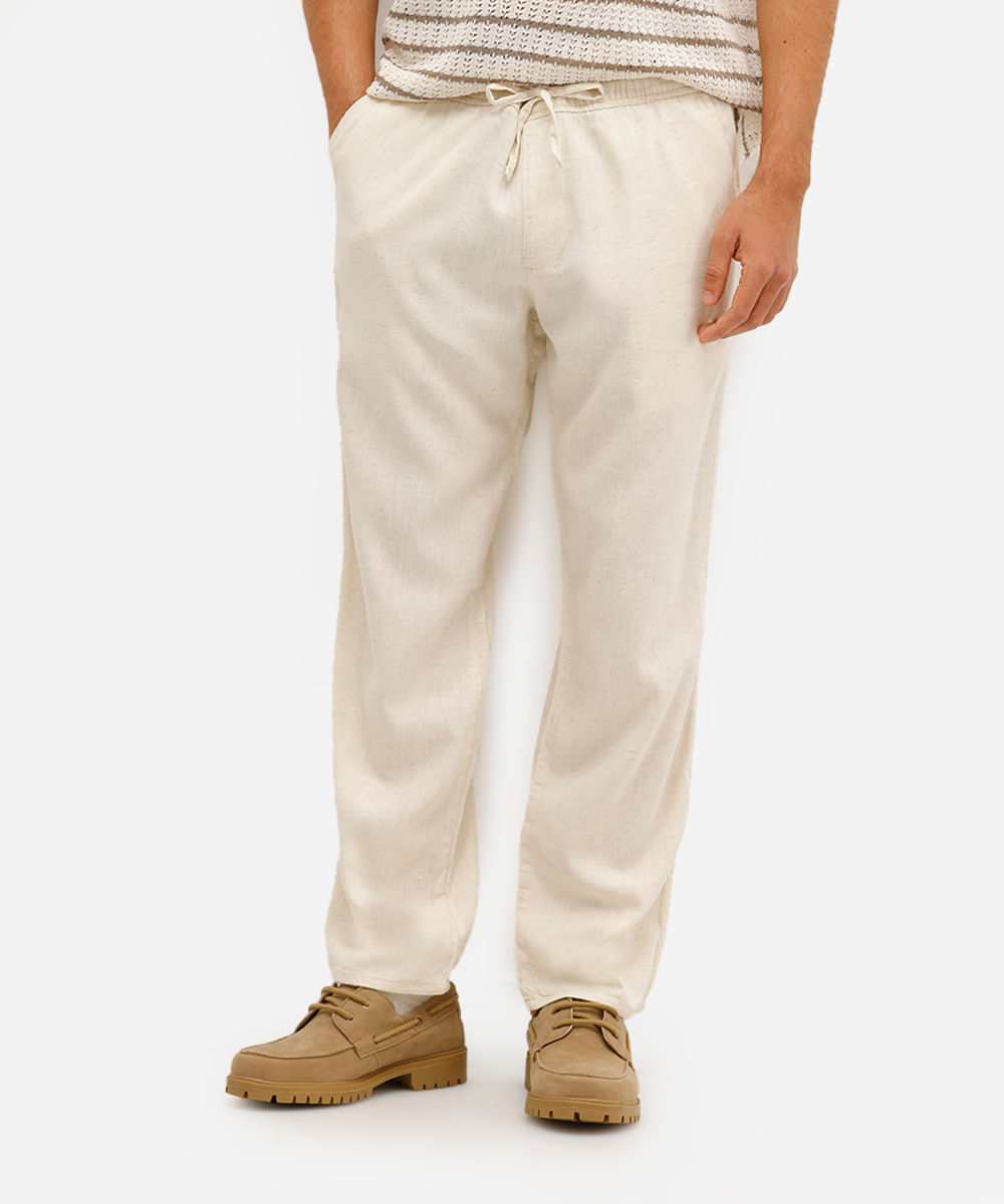 calça jogger masculina com linho bege