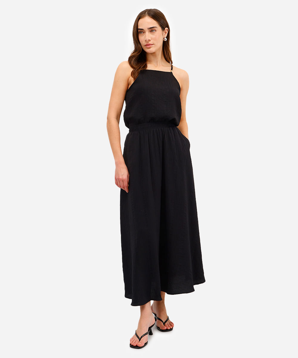 saia midi feminina godê texturizada preta