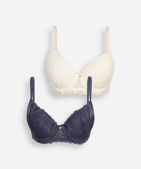 kit de 2 sutiãs meia taça com renda floral colorido 42