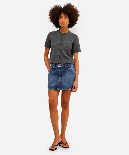 saia curta feminina jeans cós deslocado azul 36