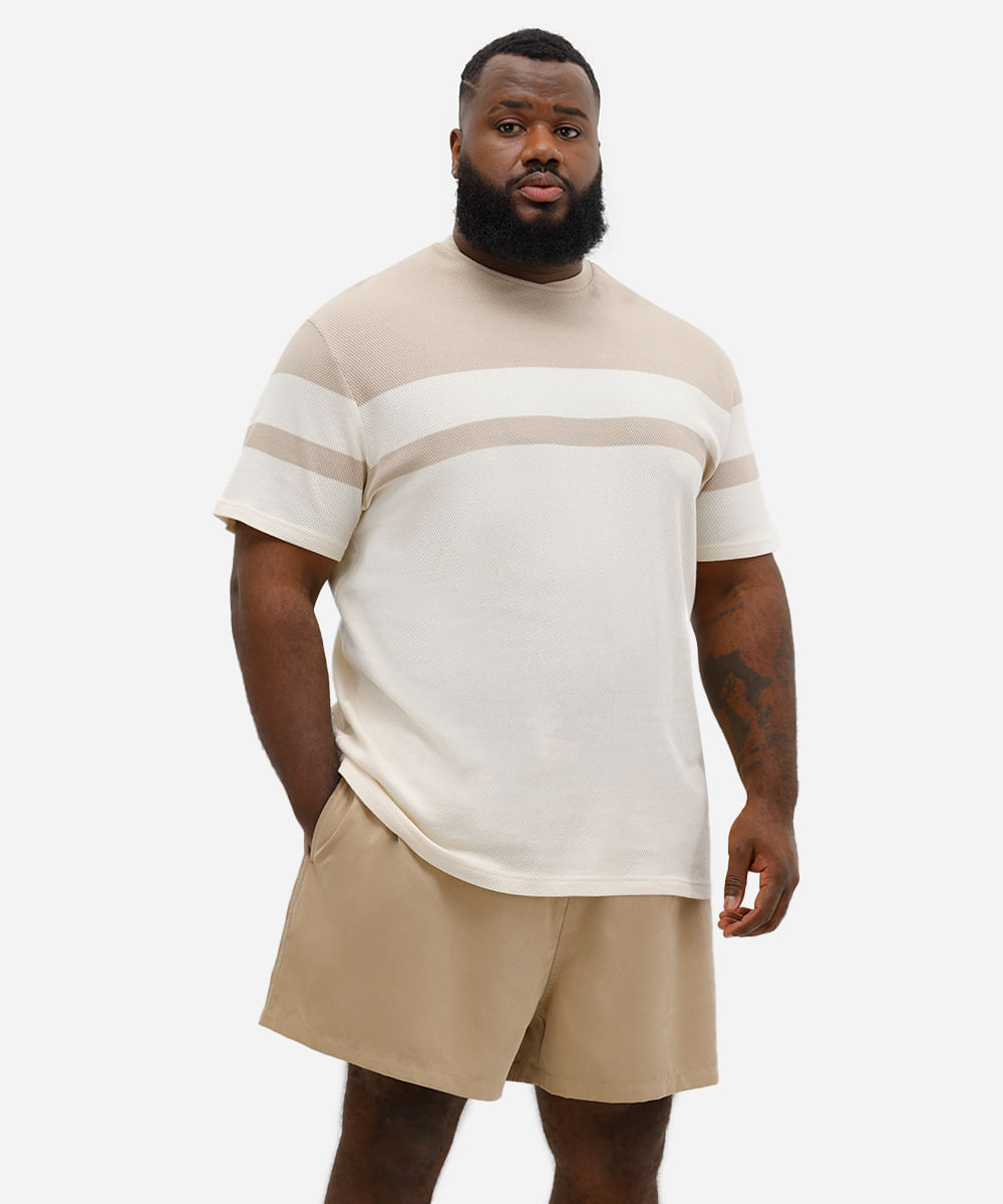 short masculino de poliamida plus size bege