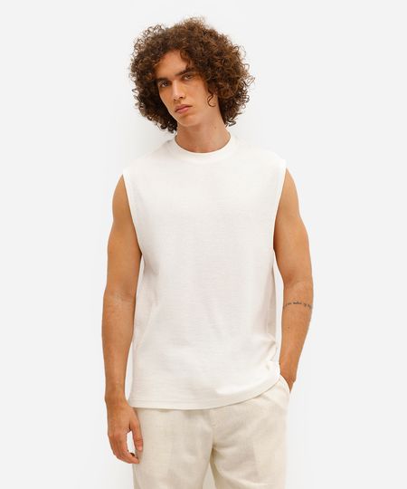 regata machão masculina texturizada off white P regata machão masculina texturizada off white P