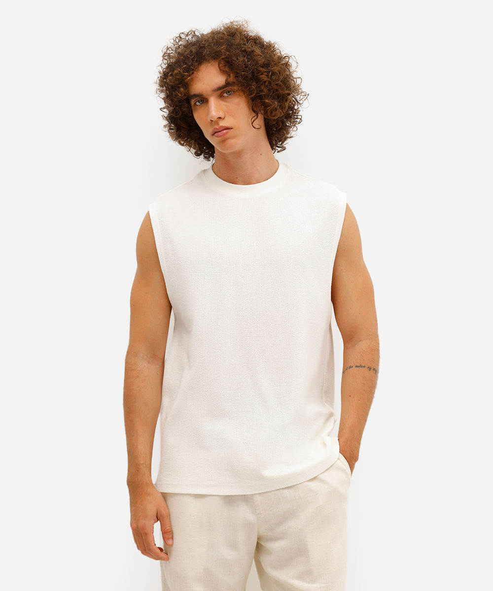 regata machão masculina texturizada off white