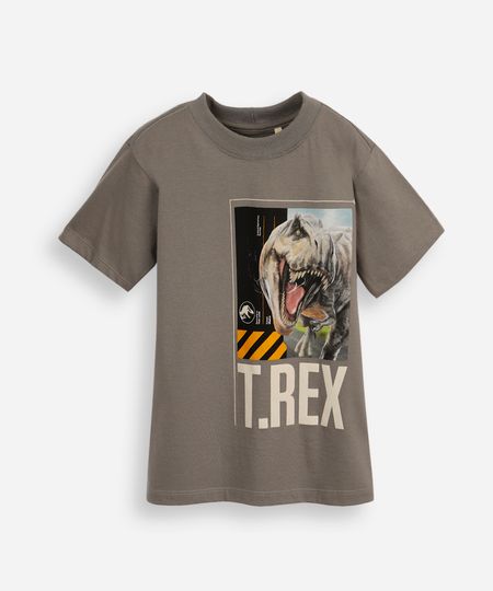 camiseta infantil manga curta jurassic t-rex cinza 6