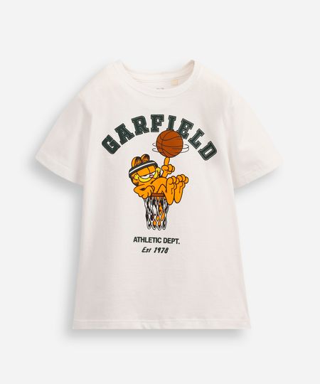 camiseta infantil de algodão garfield off white 10