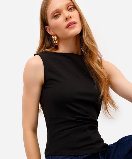 regata feminina texturizada com pregas preto P