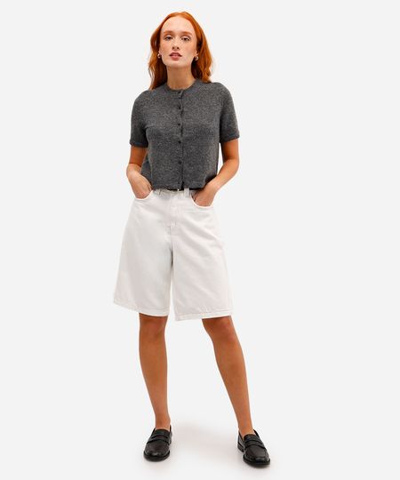 bermuda jorts feminina de sarja cintura média - off white 40 bermuda jorts feminina de sarja cintura média - off white 40