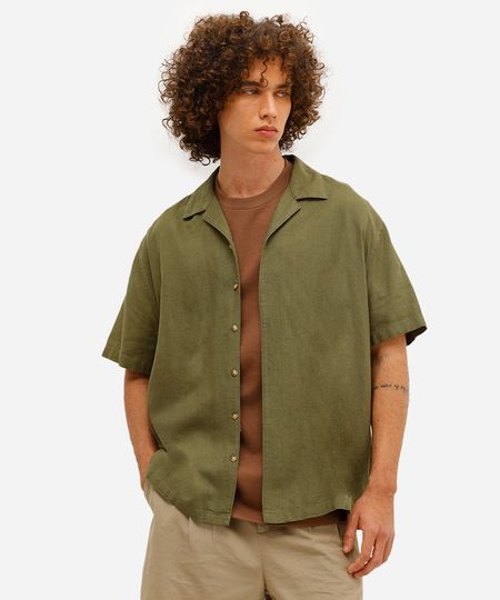 camisa masculina manga curta linho com viscose fit verde G