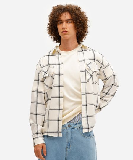 camisa masculina manga longa xadrez off white P