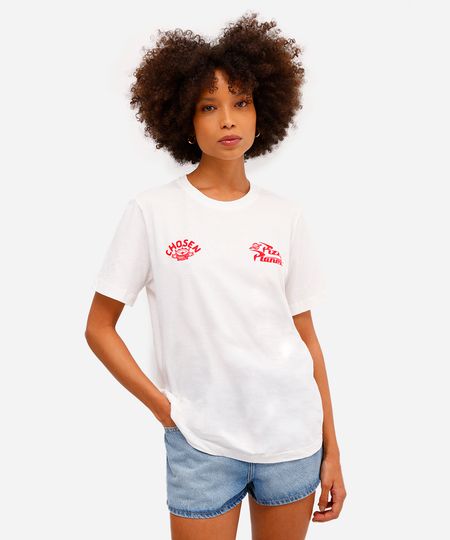 camiseta feminina de algodão pizza planet off white M