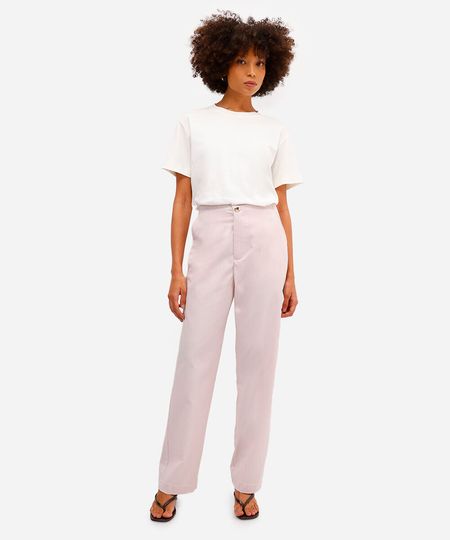 calça reta feminina de alfaiataria cintura alta rosa 44