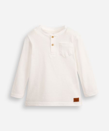 camiseta infantil texturizada manga longa com bolso azul marinho - off white 1