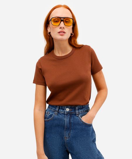 camiseta feminina de algodão peruano marrom M camiseta feminina de algodão peruano marrom M