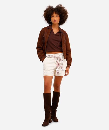 short feminino de sarja com faixa bege 38 short feminino de sarja com faixa bege 38