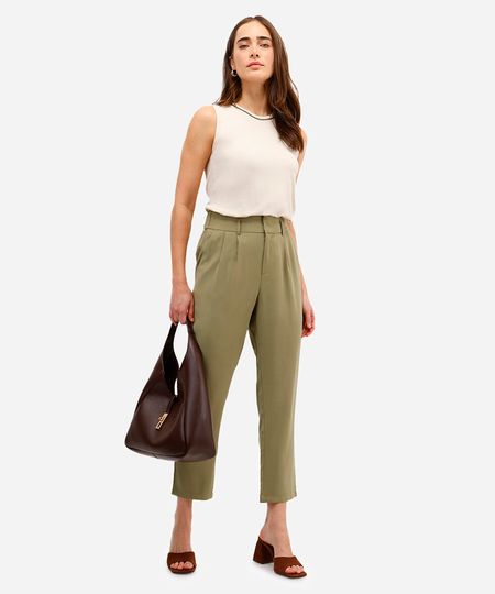 calça feminina de alfaiataria com pregas verde 46