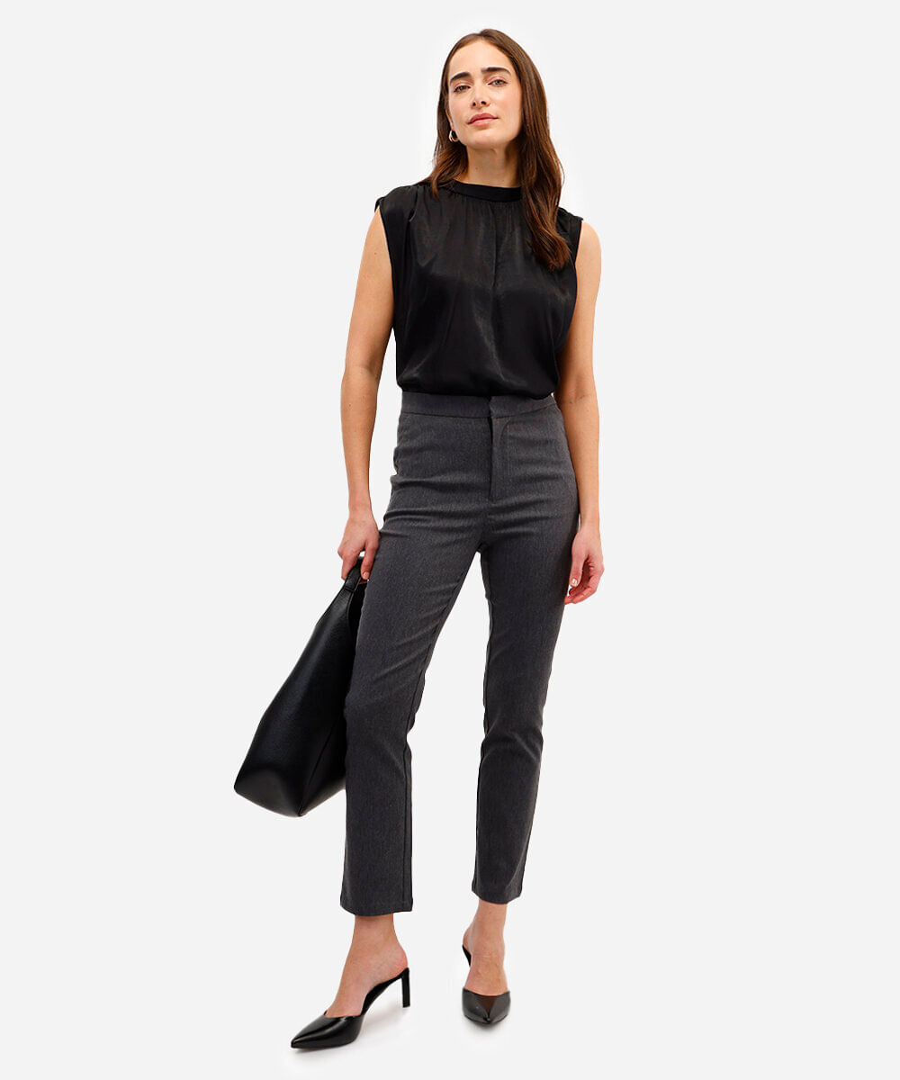 calça skinny feminina cós elástico cinza