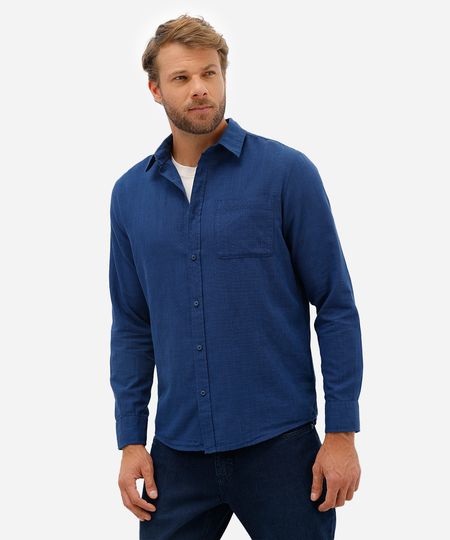 camisa comfort de algodão manga longa com bolso azul M