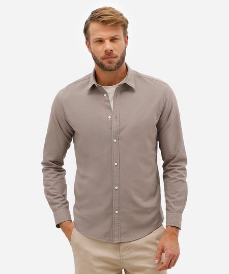 camisa comfort masculina de algodão manga longa bege P camisa comfort masculina de algodão manga longa bege P