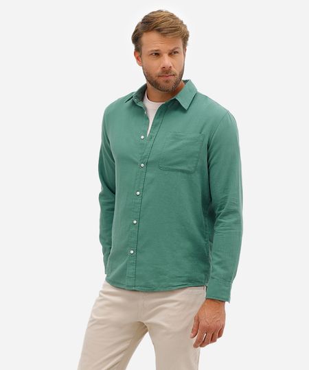 camisa comfort de algodão manga longa com bolso verde G