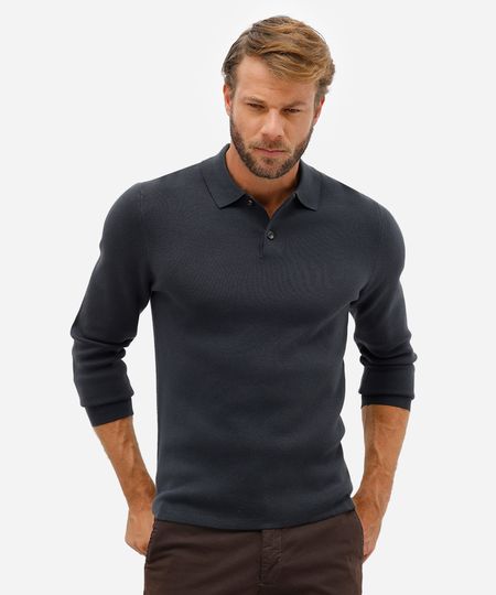 polo comfort masculina de tricot manga longa azul P