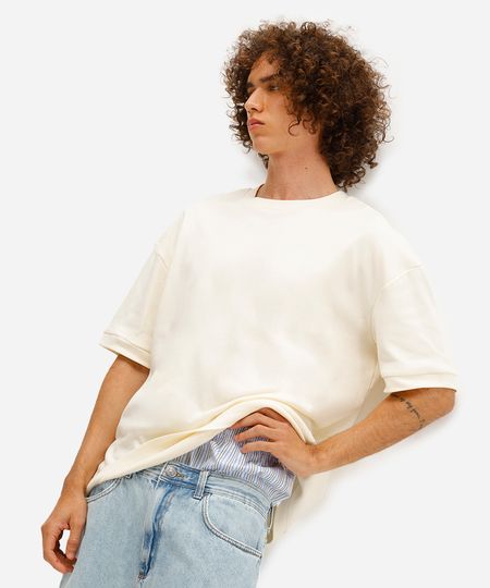 camiseta masculina oversized malha grossa off white G camiseta masculina oversized malha grossa off white G
