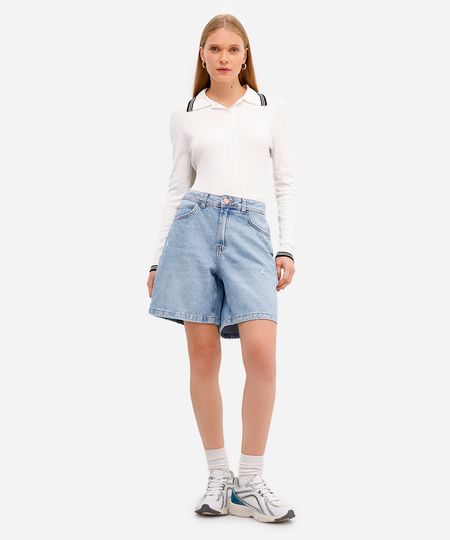 bermuda feminina jeans cintura média azul 36